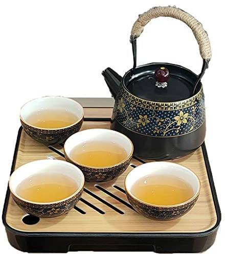 Service à thé japonais traditionnel Kung Fu pour adultes - Service à thé chinois noir avec théière et tasses pour thé chaud de voyage (C)