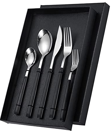 Couteaux à Dîner en Acier Inoxydable, Haute dureté, Fourchettes, Cuillères, Ensemble pour les Réunions de Famille (manche noir)