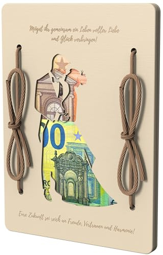 EQUIK PRODUCTS Hochzeitsgrußkarte aus Holz „Hochzeitspaar“ | Geldgeschenk-Umschlag | Holzkarte für Braut & Bräutigam | Persönliches Geschenk zur Hochzeit