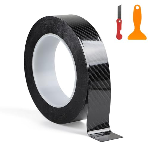 EFUTURETIME Carbon Folie Auto Schwarz Glänzend 3cm × 10m Lackschutzfolie | Einstiegsleisten Schutz, Selbstklebend, für Stoßstange, Kofferraum, Fahrrad, Motorrad und Möbel