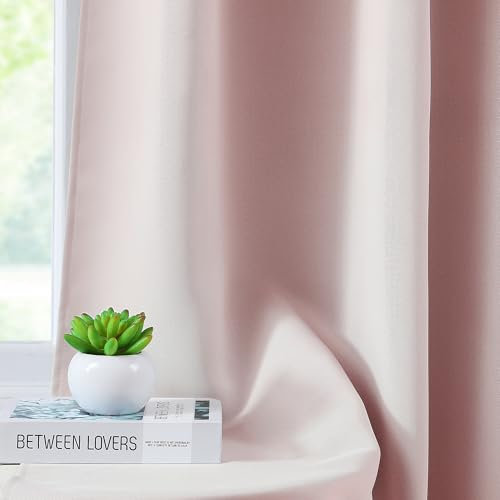 Abstractex Pink Blackout Curtains 54 Inch Drop for Girls Kids Bedroom, Back Tab Pleated Curtain for Living Room Rod Pocket Light Blocking Thermal Insulated Drapes Window Treatment 2 Panels, W52 x L54