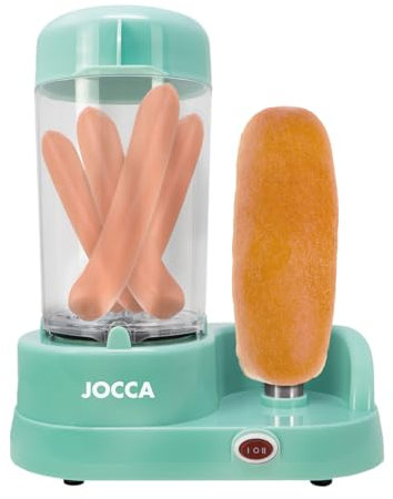 Jocca - Máquina para perritos calientes | Capacidad 6 salchichas | Barra de acero inoxidable para pan | 350 W | Fácil de usar y limpiar | Color turquesa | Diseño compacto y divertido