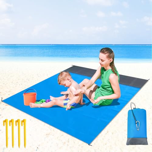 JIEBAO Coperta Spiaggia 210x200cm Portatile Impermeabile Anti-Sabbia 4 Picchetti Fix Borsa Accessori Picnic/Viaggi/Escursionismo/Campeggio