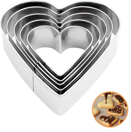 lcyen 5 Stück Kuchenform Herz Herz Ausstecher Set – Herzausstecher Groß Edelstahl mit 3 Größen, LFGB-Backformen für Torten, Plätzchen Obstdekoration