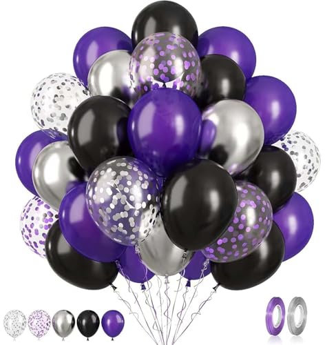 Ovanda Hochzeitsdeko Luftballons Lila Set, 30 Stück 12 Zoll Lila Party Ballons Helium Ballons, Konfetti Luftballons für Mädchen Frauen Hochzeit Babyparty Geburtstag Brautparty Dekoration