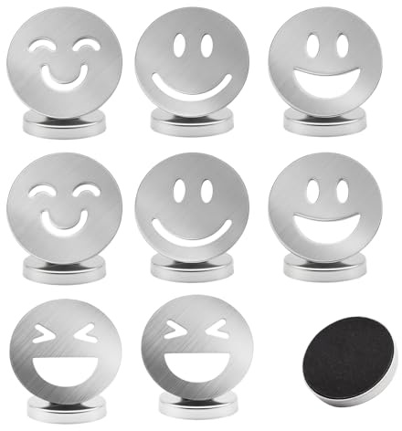 KQDRAVINE 8 Pezzi Fermatovaglia da Tavola Smiley Magnetico, Pesi per Tende in Acciaio Inossidabile con Feltro AntiGraffio, Fermatovaglia da Esterno per Tende, Lavagne Bianche e Frigoriferi