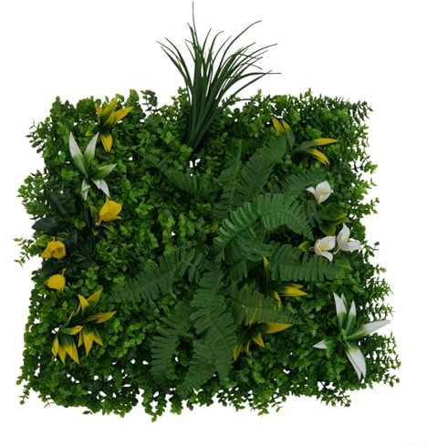 Honseadek Paneles de pared para plantas artificiales, valla de privacidad de 50 x 50 cm, protección UV, seto verde decorativo, para interiores y exteriores, jardín, patio, balcón (D)