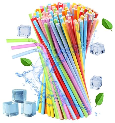 Xyedyaup 100 Straws Bendy Colourful Craft Straws Disposable Straw Paper Drinking 197 mm × 6 mm Flexible Straw Paper