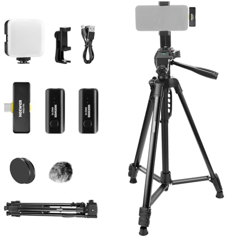 NEEWER Basics Vlogging Set für iPhone Android Phone für YouTube TikTok Streaming Filmaufnahmen Videoaufnahmen, Stativ, Mikrofon, LED Videolicht, Grundlagen für Youtuber Starter Content Creator, PA056