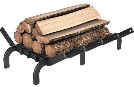 LILIIN Grille de cheminée, bois de chauffage, étagère en fonte, grille à bois, grille de cheminée, support de bois de chauffage avec barres pour cheminée intérieure, 42 cm, noire