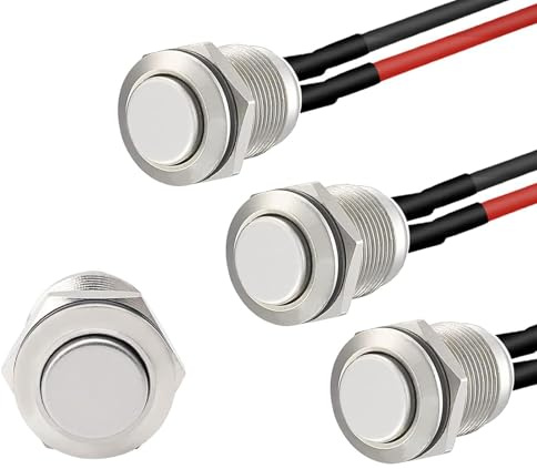 3 Pack 12V Prewired Waterproof Push Button Switch – Momentary (Self-Reset) Stainless Steel Mini Round Push Start Button, Small Round 12mm Power Switch, IP65 Metal Pushbutton for Car DIY Electronics