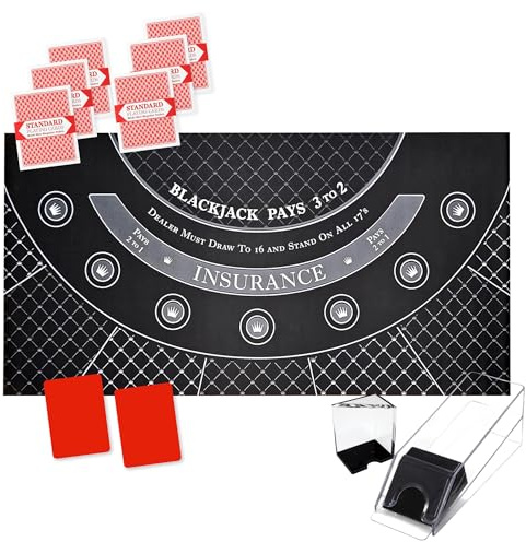 Playzaic House Advantage Blackjack Set with 6 Decks of Playing Cards, Neoprene Table Mat, Dealer Shoe, Discard Tray, Cut Cards - for Casino Night and Home Game Play