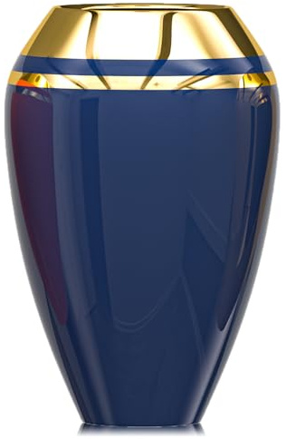 Small Navy Blue Vases Home Decor,Round Ceramic Vase,Blue and Gold Vase for Pampas Grass,Minimalist Modern Home Decor,Table,Fireplace,Shelf,Mantel,Entryway and Table Centerpieces