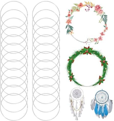Metallringe zum Basteln 20cm, 24 Stück Silber Traumfänger Ringe, Deko Ringe zum Aufhängen für Traumfänger Makramee Floristik und Wandbehänge, Drahtringe zum Basteln für DIY Handwerk Dekoration
