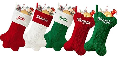 Personalisierter Weihnachtsstrumpf mit Namen 46cm großer Nikolausstrumpf | wiederverwendbar Weihnachtsdeko zum Aufhängen & Befüllen für Kamin, Tür & Baum, feiner Strick, Geschenk für Familie Kinder