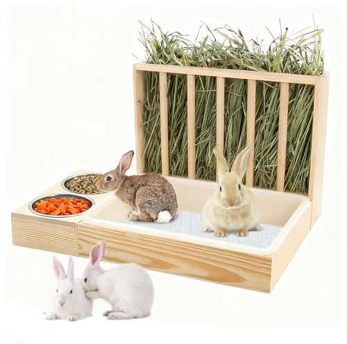 Dispensador de Comida para Heno de Conejo, Comedero de Heno 3 en 1 con Bandeja de Arena Heno Grande Multifuncional Guinea Pighay Feeder para Conejos Cobayas Hámsteres