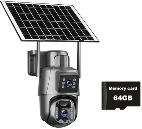 Caméra de Sécurité, Caméra Solaire 4G/WiFi, Double Objectif, écran, 6 MP, 4K, Batterie Faible consommation, IP, détection PIR, sécurité CCTV(WiFi Cam Add 64G)