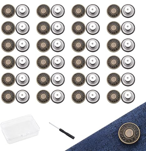 Cyberwork 24 stycken jeansknappar utan att sy justerbara byxknappar tryckknappar för att skruva fast 17 mm metallknappsstift jeans för reparation och byxor snävare