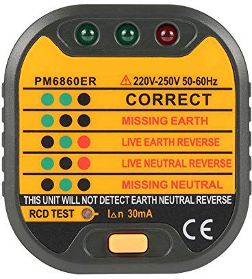 Akozon Socket Tester 50-60Hz Automatische Elektrische EU Steckdose Tester für Haus PM6860BG Erkennung Testen Leckageschutz Prüfung Sicherheit Elektrischer Steckdose Prüfer(EU Stecker)