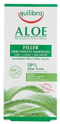 Equilibra Gesicht, Aloe Filler Serum mit sofortiger Wirkung, Aloe Vera Gesichtsserum für empfindliche, feuchtigkeitsspendende und schützende Haut, wirkt Alterszeichen auf reifer Haut, 20 ml