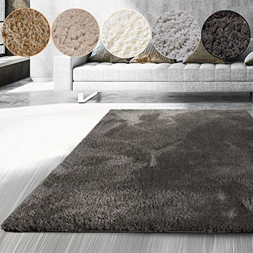 casa pura Tapis de Couloir - Tapis Shaggy | Tapis Moderne Poils Longs | Moquette sur Mesure pour Chambre, Salon, Descente de Lit | Flokati Ultra Moelleux | Gris Foncé - 200x150 cm