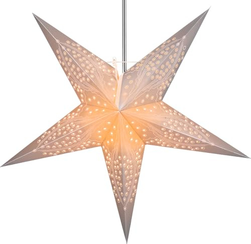 GURU SHOP hopvikbar adventslampa/pappersstjärna/julstjärna, 60 cm – Marinus-silver, stjärna, fönsterdekoration