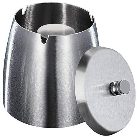HONZUEN Aschenbecher für Draussen,Aschenbecher mit Deckel, Windaschenbecher Edelstahl Ashtray Outdoor Sturmaschenbecher fur Draußen Tischaschenbecher Winddichter für Garten Balkon,Silber Groß