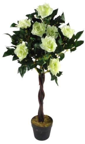 Leaf Artificial, Silk, Twisted Cream Rose Tree, 90cm