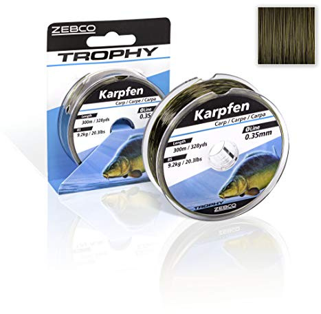Zebco Qualitäts Trophy Karpfen monofile Angelschnur Angel-Zubehör Karpfenschnur 0,25-0,40mm, Camou-dunkel