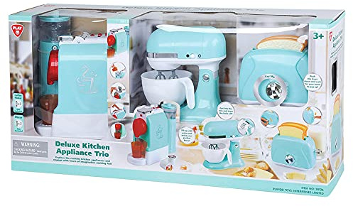 Playgo Toys Enterprises Ltd My First Kitchen Appliances Playset; Coffee Maker, Mix Master and Toaster Pretend Coffee Machine (Blue Trio) Designed for Kids Ages 3+ Years