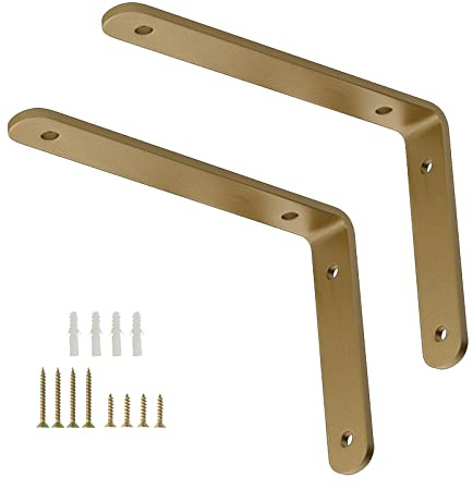 Pxzybd 2 STK. Regalträger Gold, Wand Regalkonsolen, Regalwinkel Schwebende, L-förmige Winkelhalterung, DIY-regalhalterungen, Regal Unterstützung, Platzsparend Tablarträger,Gold-10×8cm(3.9×3.1in)