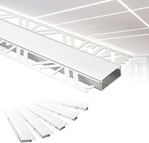 HEXIM LED Trockenbauprofil Alu Unterputzprofil LED Profil (20 Meter / 10 Profile) inkl. Abdeckung opal Trockenbauleiste Einbauprofil Schiene Decke Wand (ALED-3, Leuchtbreite 30mm)