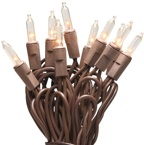 LIDORE Super Bright Clear Mini Christmas Tree String Lights, Gift for Decoration, 8FT 10 Count Bulbs with Brown Cord, UL Listed Indoor Outdoor Lighting for Holiday (Brown Cable)
