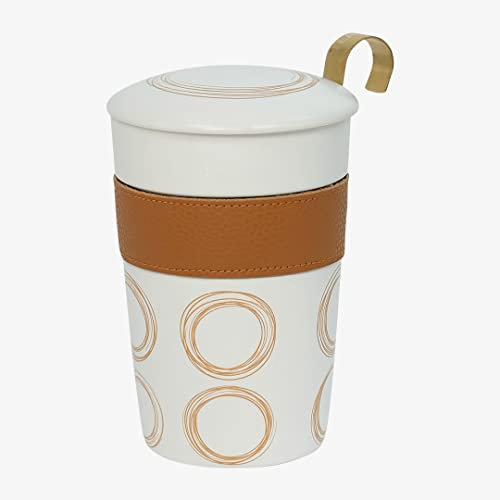 Eigenart Teaeve 80057-C Circular Cognac Gobelet à double paroi en porcelaine avec couvercle et passoire en acier inoxydable Sans BPA 350 ml