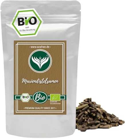 Azafran BIO Mariendistelsamen ganz, Mariendistel Saat Distel Tee, Milchdistel Samen 250g