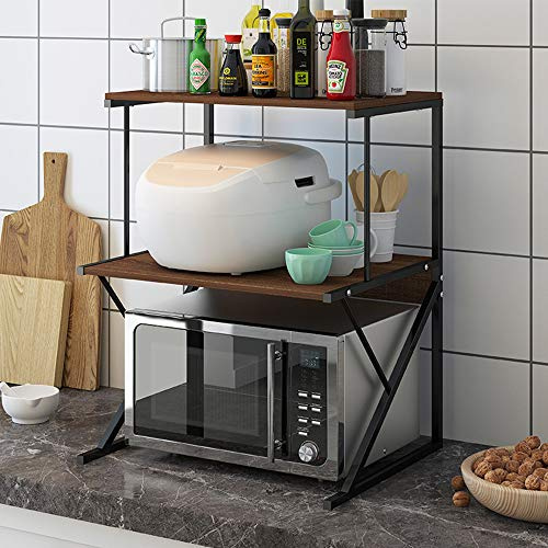 Rainbow Tree 3-Tier Microwave Oven Rack with Shelf for Kitchen, Heavy Duty Microwave Toaster Stand Kitchen Counter Top Organizer, Wooden Baker’s Rack with Metal Frame Brown