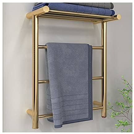 WRJAHCG Scaldasalviette Elettrico,Scaldasalviette Elettrico con Termostato Scaldasalviette Elettrico con Ripiano 35w Scalda Bagno da Muro Termosifoni Elettrici Basso Consumo 480mm*600mm*230mm,d'oro