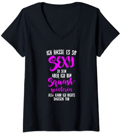 Damen Sexy Squashspielerin - Squashs Kleidung Squash T-Shirt mit V-Ausschnitt