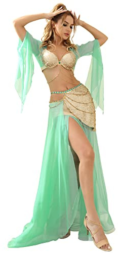 ROYAL SMEELA Disfraz de Carnaval Mujer Traje Danza del Vientre Mujer Trajes de Danza Oriental Disfraz Danza del Vientre Verde Ropa para Danza del Vientre Mujer Conjunto Baile de Vientre Adulto
