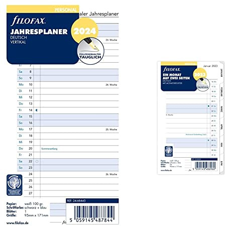 Filofax Personal Jahresplaner vertikal (deutsch)2024, White, 24-68445 & Personal 1Mo./2S. tabbed (deutsch)2023