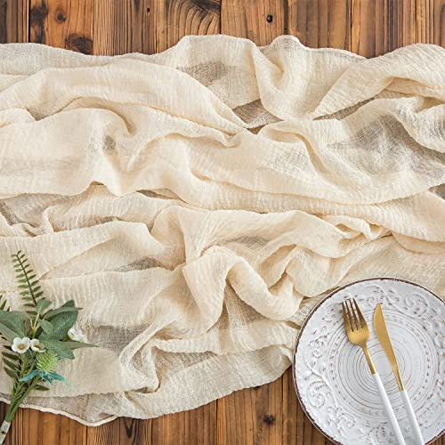 AOKSUNOVA Käsetuch Tischläufer Musselin Hochzeit Dekostoff Beige Creme