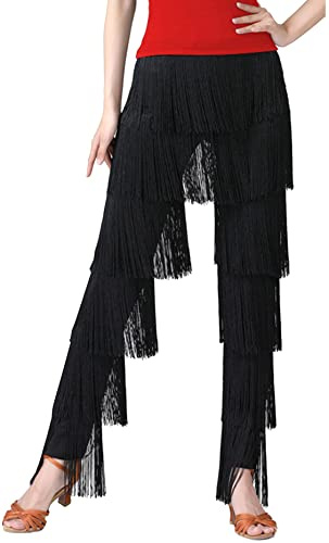 SEAUR Damen Fransenhose Latein Tanzhose Quaste Fransen Hose Tanz Ballsaal Tango Salsa Rumba Cha Cha Samba - S M L XXL 3XL 4XL