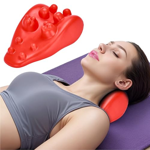 PowrX Nackenstretcher - Nacken und Rückenschmerzen orthopädisches Hilfsmittel - Nackenretter - Entspannungskissen für Nacken und Schultern - aus Silikon Triggerpunkt-Massagegerät - rot