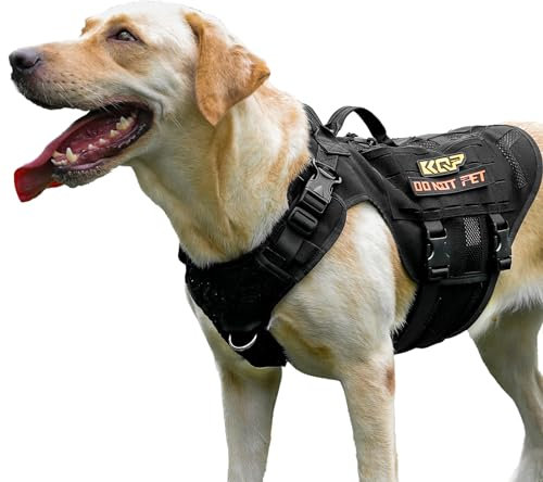 Taktisches Hundegeschirr, kein Ziehen, atmungsaktives Netzgewebe, für Spaziergänge, Wandern, Training, Weste für Diensthunde, Größe M, Schwarz