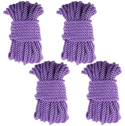 ZOENHOU 4 Pack 32 Feet 8 mm Purple Soft Cotton Rope, Thick Silk Rope