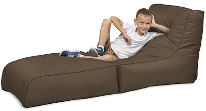 chilly pilley Sitzsack, Faltbarer Pouf zum Sitzen und Liegen 2 in 1 – mit EPS-Füllung – Riesensitzsack – Kinder & Erwachsene – Outdoor Liegekissen Wasserfest Sitzkissen – viele Farben, braun