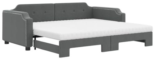 vidaXL Tagesbett, Sofabett Ausziehbar mit Matratzen, Gästebett Schlafsofa für Schlafzimmer Wohnzimmer, Sofa Ausziehbett, Dunkelgrau 90x200cm Stoff