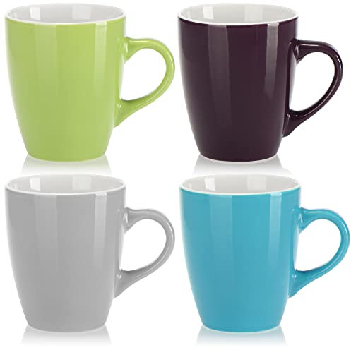 com-four® 4x Tasses à café en céramique - Tasses à café au Design Moderne - Cafetière pour Boissons Froides et Chaudes - Tasse à poignée colorée - Gobelet 300 ML