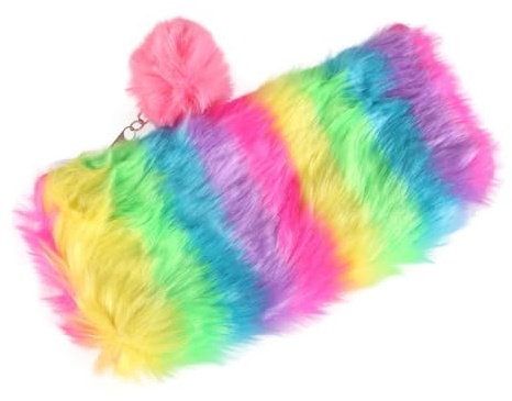 MAGICLULU Womens Makeup Bag Plush Pencil Case Cute Pom Pom Pencil Case Rainbow Pencil Pouch Plush Coin Purse with Zipper Girls Makeup Kit Pen Bag Fluffy Stationery Student