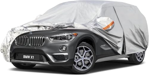 Kayme Autoplane Wasserdicht Atmungsaktiv für BMW X1 (2009-2025), 6 Schichten Vollgarage Autoabdeckung für Regen Sonne Staub Schutz Verkratzt, Autoabdeckung mit Reflektierenden Streifen.